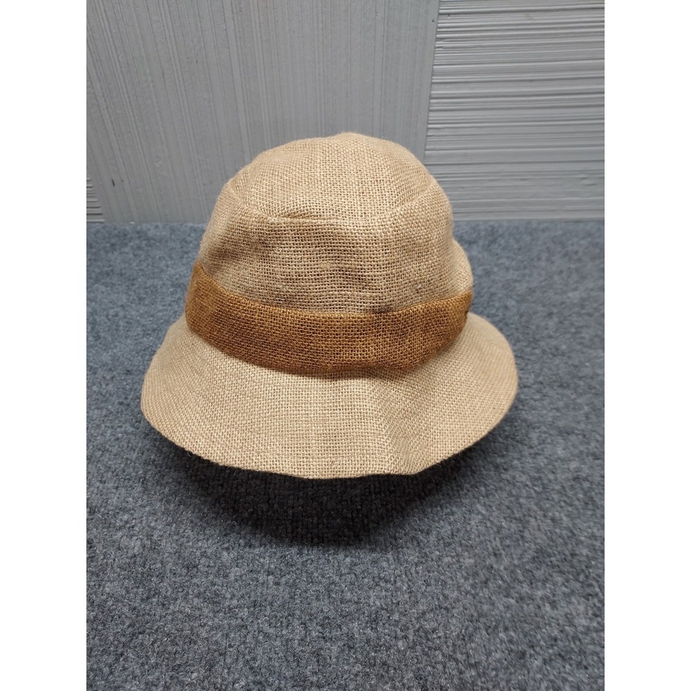 Tsuyumi Women Bucket Hats S Beige Brown Jute Mid-Brim 100% Cotton Ribbon Detail